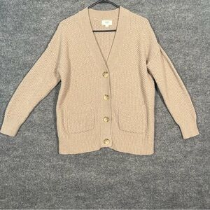 Aerie XS Tan Chunky Knit Grandpa Big Button Pocket Cotton‎ Cardigan Sweater